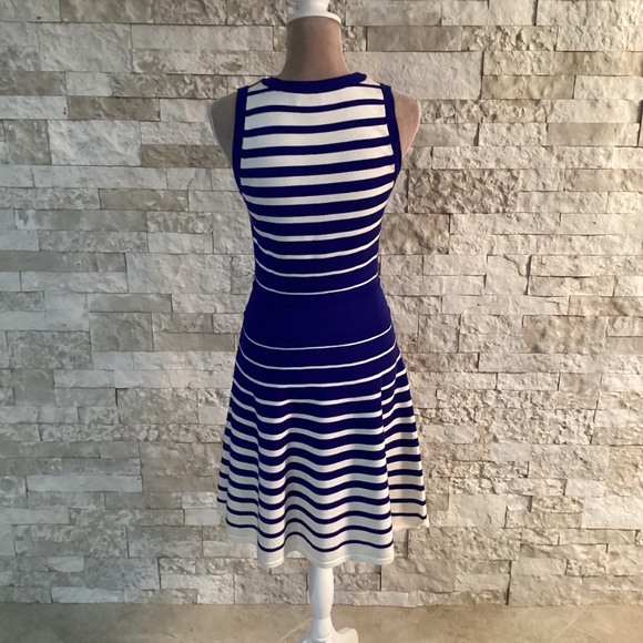 Milly "Degrade" Blue and White Striped Fit and Flare Dress - Picture 7 of 11